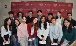 Group photo of the 2025 David S. Hu Prize winners. Top row from left to right: Brian Fu, Utkarsh Dandanayak, Alex Gordon, Giyoung Kwon, Gianfranco Miranda Romero, Aoife Stapleton, Alex Weiss. Bottom row from left to right: Katherine Papen, Elena Elbarmi, Georgiana Liang, Sian McAllister, Aneesha Mishra, Danny Werner, Helen Wu. Not pictured: Jess Xiong.